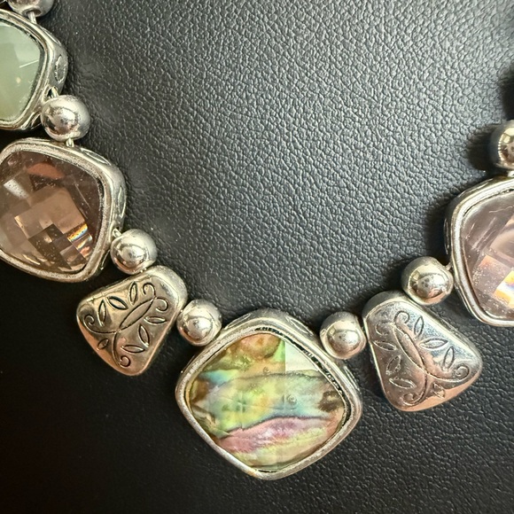 Silver and Green Gemstone Necklace with Organic Design - Picture 9 of 14